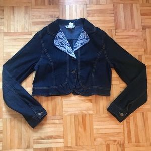 Cropped lace dark blue jean jacket-Size XL